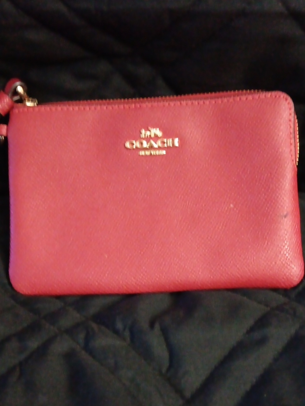 COACH Red Leather Zip Wristlet with Gold Logo